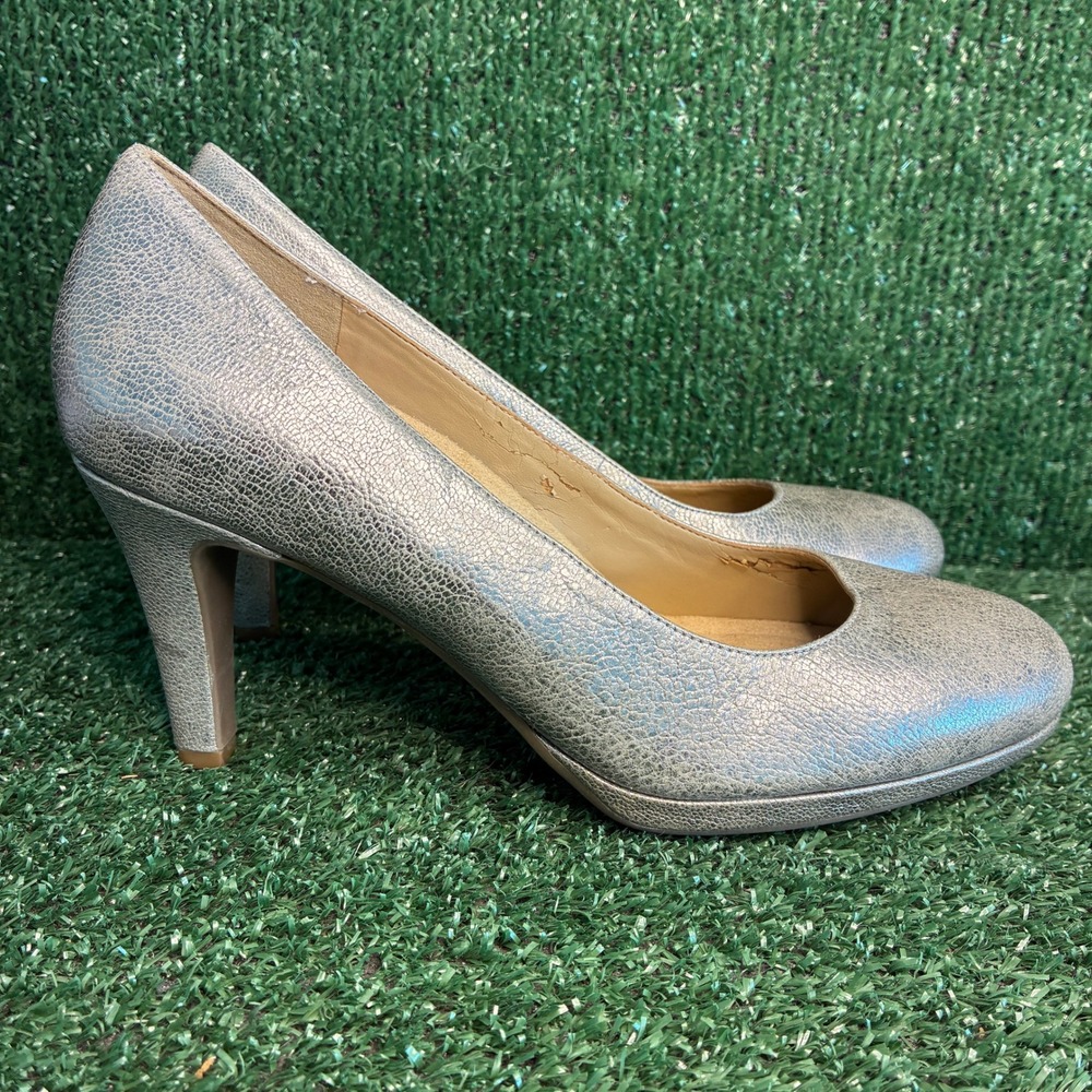 NEW Naturalizer Michelle Metallic Crackle Leather Dress Pumps Silver Womens 8M
